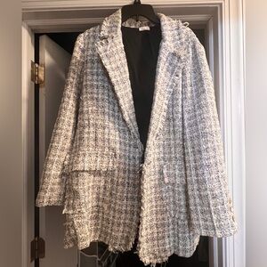 Anthropologie POL Ugly Boucle Tweed Blazer - Black and White